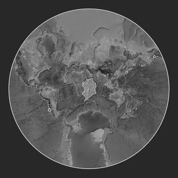 Somalian tectonic plate. Grayscale. Lagrange Oblique. Earthquakes and bound.. Stock Illustration