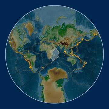Somalian tectonic plate. Physical. Lagrange Oblique. Earthquakes and boundari Stock Illustration