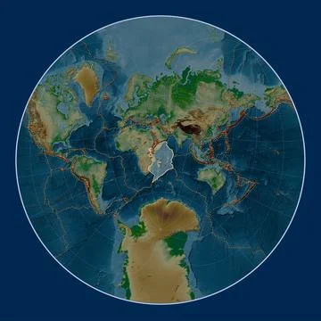 Somalian tectonic plate. Physical. Lagrange Oblique. Volcanoes and boundaries Stock Illustration