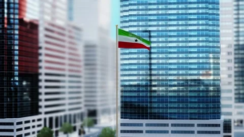 Somaliland Flag 3D Render Animation Waving in Front of Modern Glass Building Stock Footage 332951817