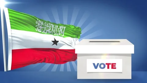 Somaliland Flag and voting box presidential election 2024 Stock Footage 343378854