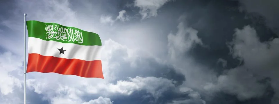 Somaliland flag on a cloudy sky 스톡 일러스트