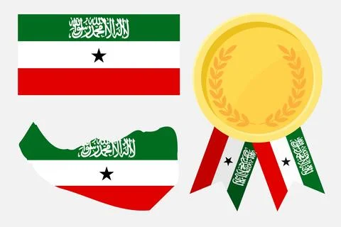 Somaliland flag with map and gold medal in set for web and banners or app a.. Stock Illustration