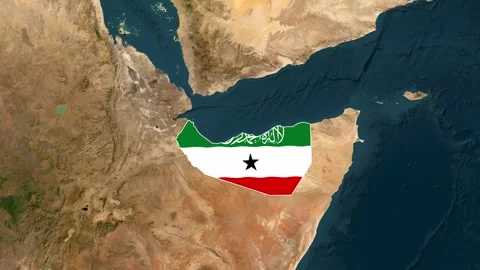Somaliland flag overlay on satellite map motion clip animation footage Video stock 345900279