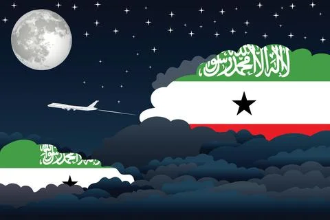 Somaliland Night Clouds Airplane Vector Illustration Stock Illustration