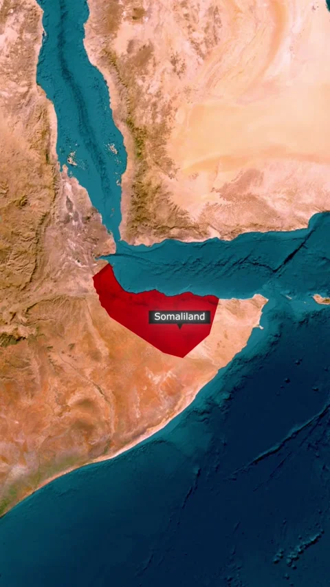 Somaliland Region Highlighted on World Map, Vertical 3D Satellite Zoom In A.. Stock Footage 343319159