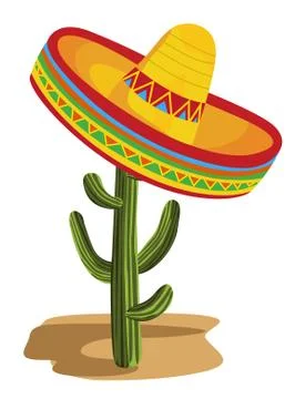 Sombrero on Cactus Stock Illustration