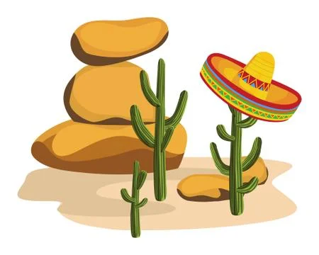 Sombrero on Cactus Stock Illustration