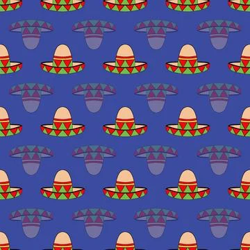 Sombrero mexican seamless vector pattern Stock Illustration