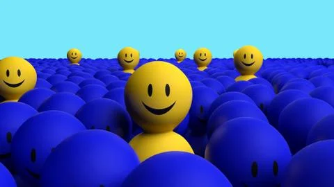 Some 3d yellow men come out from a blue crowd Stock Illustration