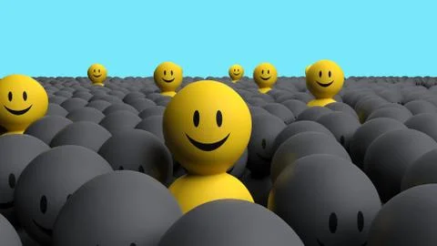 Some 3d yellow men come out from a gray crowd Ilustração Stock