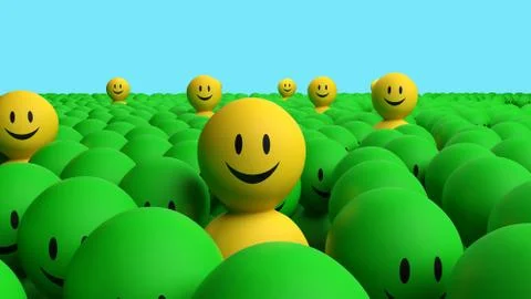 Some 3d yellow men come out from a green crowd Stock Illustration