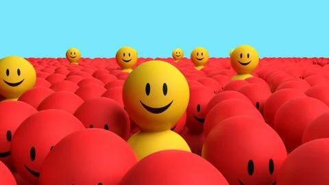 Some 3d yellow men come out from a red crowd Stock Illustration
