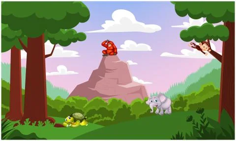 Some animals are playing in forest Illustrazione stock