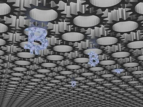 Some Bitcoin mining equipment 3d render Stock Illustration