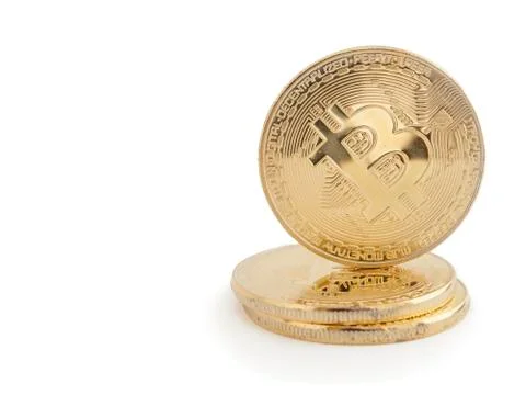 Some Bitcoin in white background Foto stock