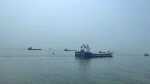 Some boat or vessel are going through the river. View of flat sky from the .. Stock Footage 243911546