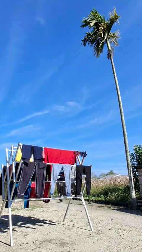 Some clothes are drying in the sun Stock Footage 238425790
