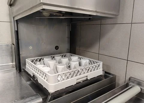 Some cups  in an automatic dishwasher. 写真素材