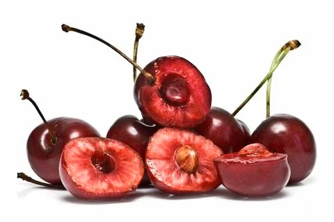 Some cut cherries. Stock Photos