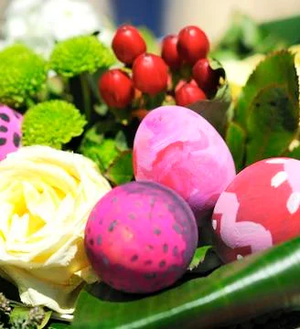 Some decorated easter eggs Stock Photos