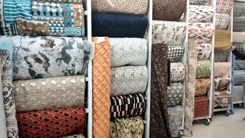 Some different colours of printed curtains Clothe 動画素材 166936202