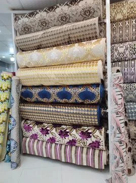 Some different colours Sofa Clothes in a shop Stock Photos