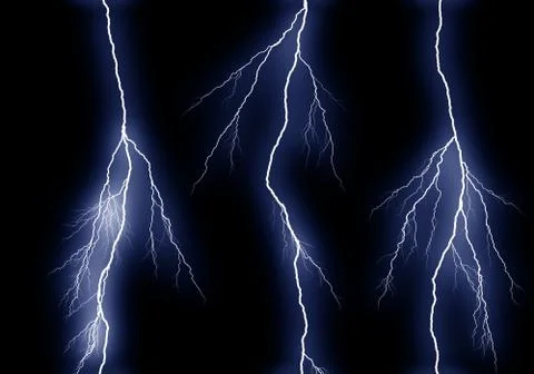 Some different lightning bolts isolated on black Stock Photos