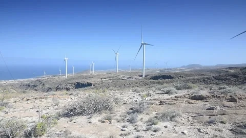 Some electric windmills.Strong wind. Arico. Tenerife. With wind sound. Stock Footage 130794650