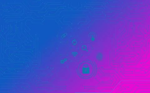 Some electronic circuit on top of each other and in blue pink red purple Stock Illustration