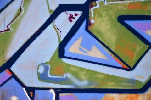 Some elements of a large and composite graffiti pattern on the wall, made wit Stock Photos