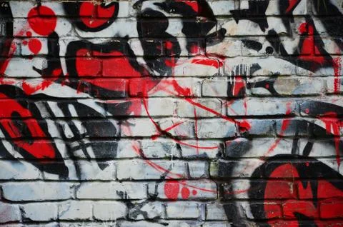 Some elements of a large and composite graffiti pattern on the wall, made wit Stockfoto's