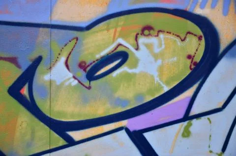 Some elements of a large and composite graffiti pattern on the wall, made wit Stock Photos