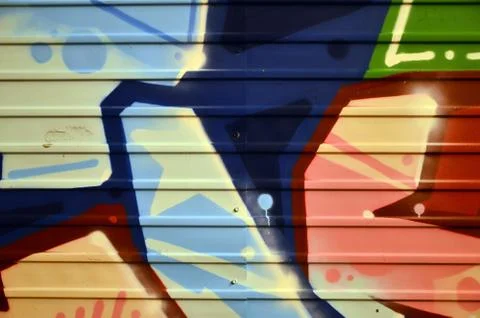 Some elements of a large and composite graffiti pattern on the wall, made wit 스톡 사진