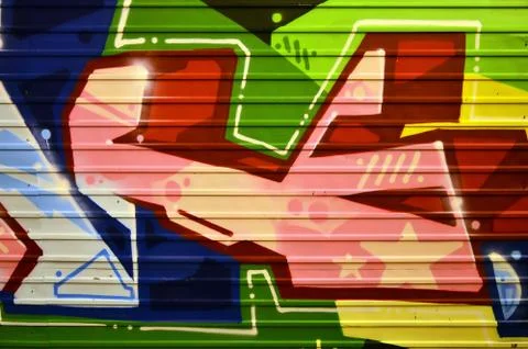 Some elements of a large and composite graffiti pattern on the wall, made wit 写真素材