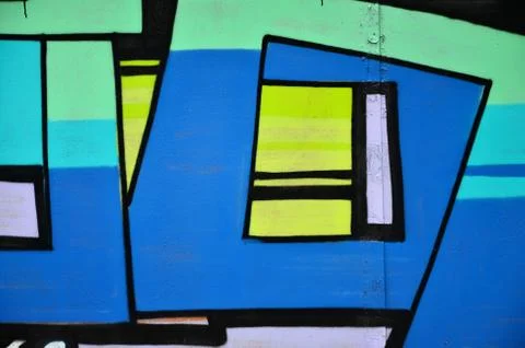 Some elements of a large and composite graffiti pattern on the wall, made wit Stock Photos