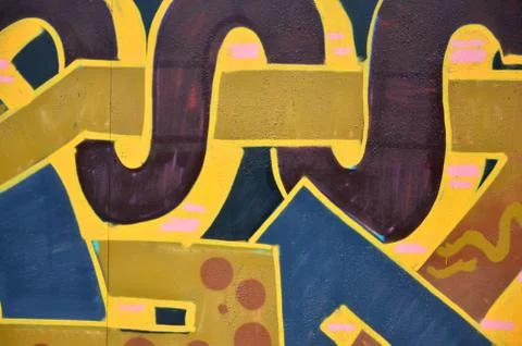 Some elements of a large and composite graffiti pattern on the wall, made wit Foto stock