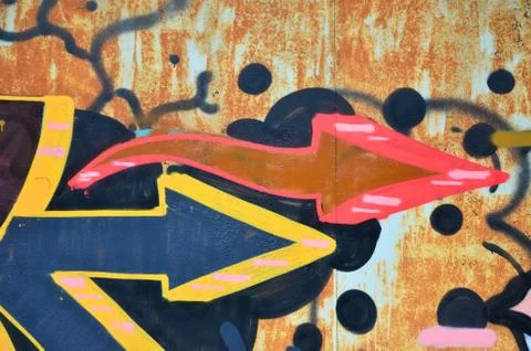 Some elements of a large and composite graffiti pattern on the wall, made wit Stock Photos