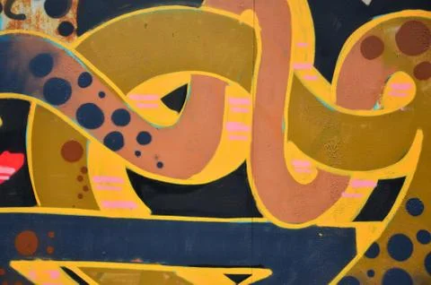 Some elements of a large and composite graffiti pattern on the wall, made wit Foto stock