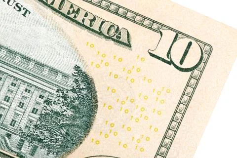 Some elements on U.S. 10 dollar dill. Isolated. Stock Photos