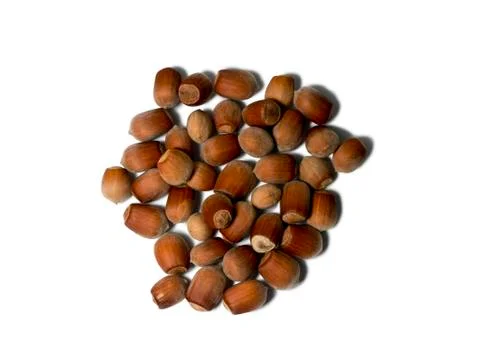 Some hazelnuts isolated on white background. View from above Stock Photos