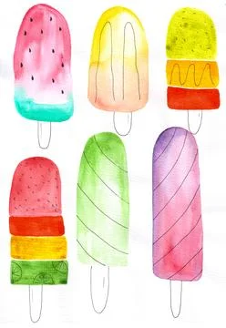 Some ice-cream watercolor elements, hand painted on white background Stock Illustration