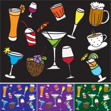 Some kinds of drinks and coctails Stock Illustration