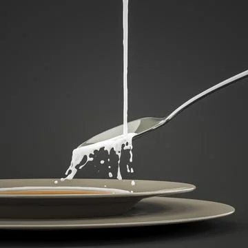 Some milk splashing at the spoon 3d illustration Stock Illustration