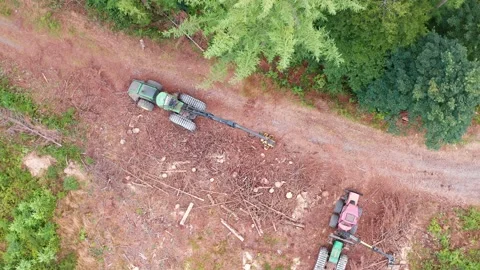 Some modern forest machines top down from above to below in 4k Stock Footage 140127660