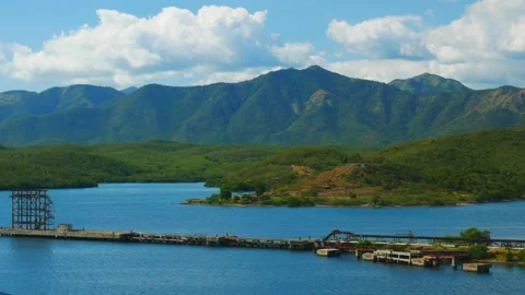 Some old pier for ships and wild nature and mountains near Santiago de Cuba Stock Footage 158697189