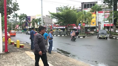 Some pedestrians trying to cross the road Stock Footage 221014926