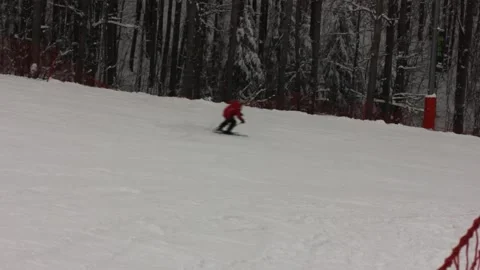 Some people are skiing down the pass at the ski resort Stock Footage 146638769