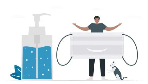 Some protective gears of coronavirus outbreak includes hand sanitizer and mas Illustrazione stock