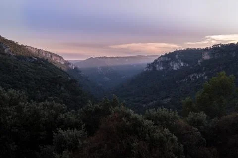 Some rays of light appear through clouds between the Verdon Gorge Stock Photos